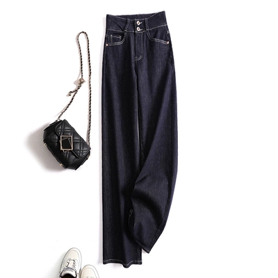 高腰牛仔裤女气质休闲直筒阔腿裤