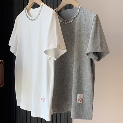 钉钻纯棉基础百搭圆领短袖T恤女