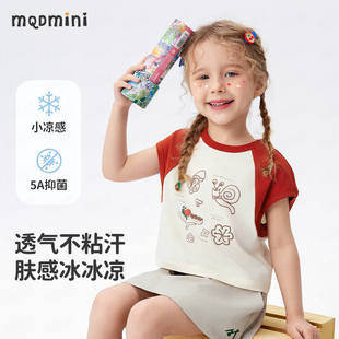 MQDMINI童装女童t恤短袖2025夏季新款中小童圆领短款印花宽松上衣