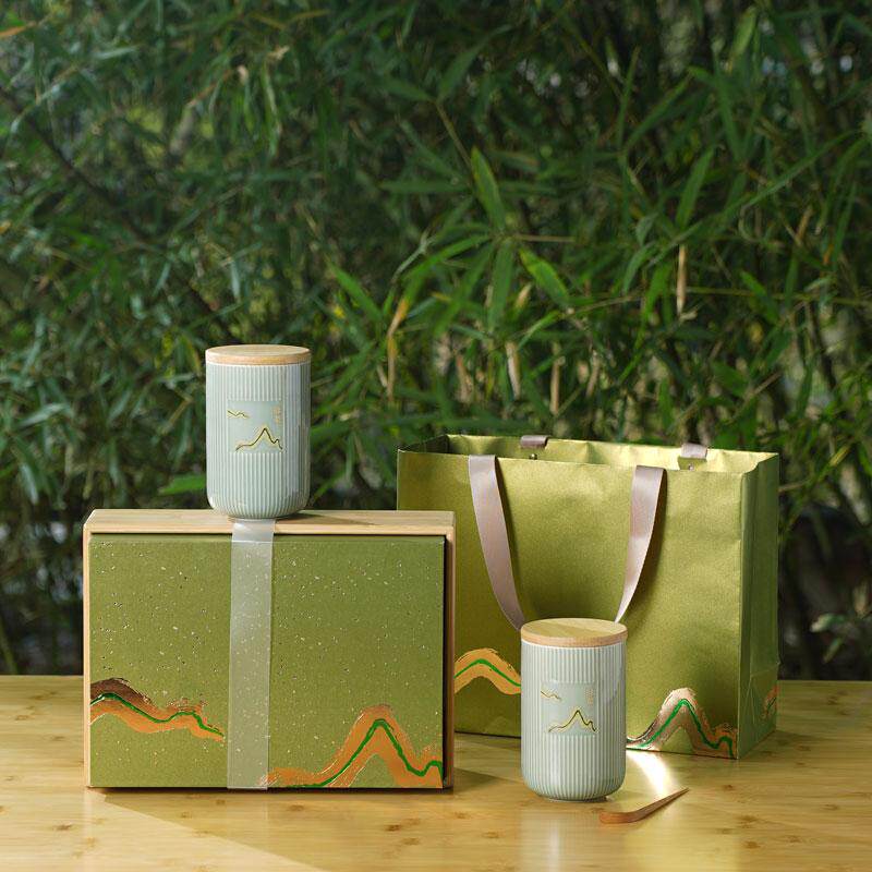 2025年款竹盒陶瓷茶叶包装盒空礼盒明前龙井碧螺春绿茶礼盒装空盒