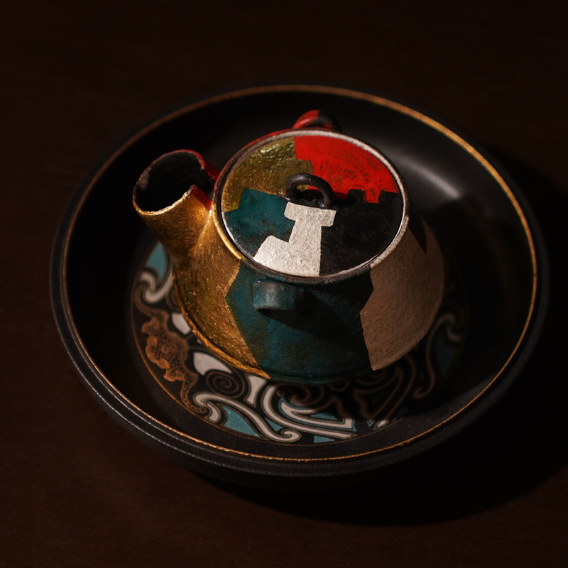青铜饕餮纹吉祥陶瓷壶承功夫茶壶红岩茶单壶家用复古茶壶茶具高端
