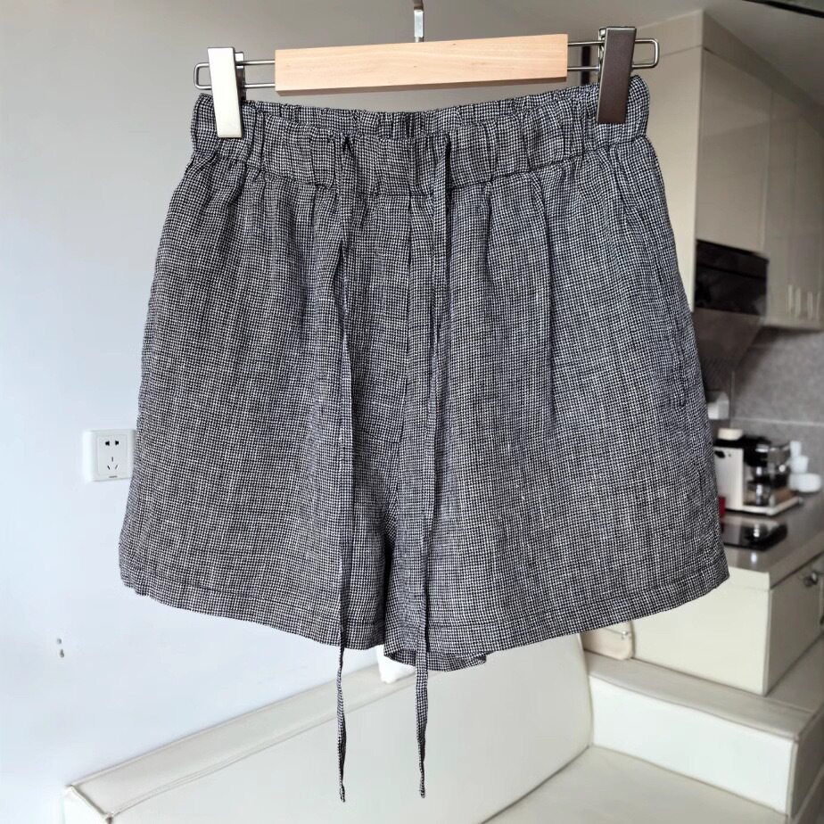 老钱风条纹亚麻短裤女夏季新款基