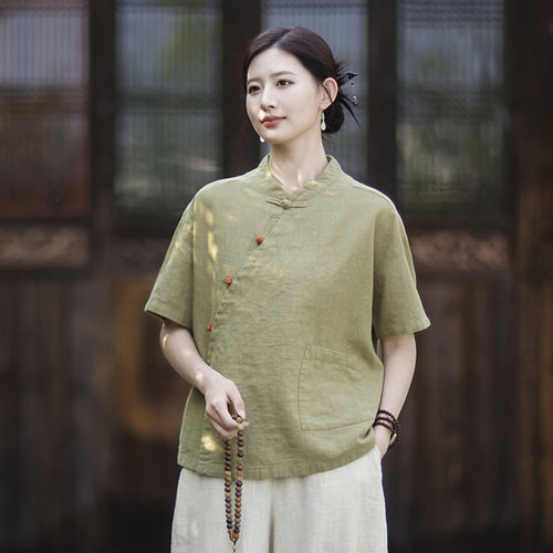 默念依旧复古风短袖棉麻