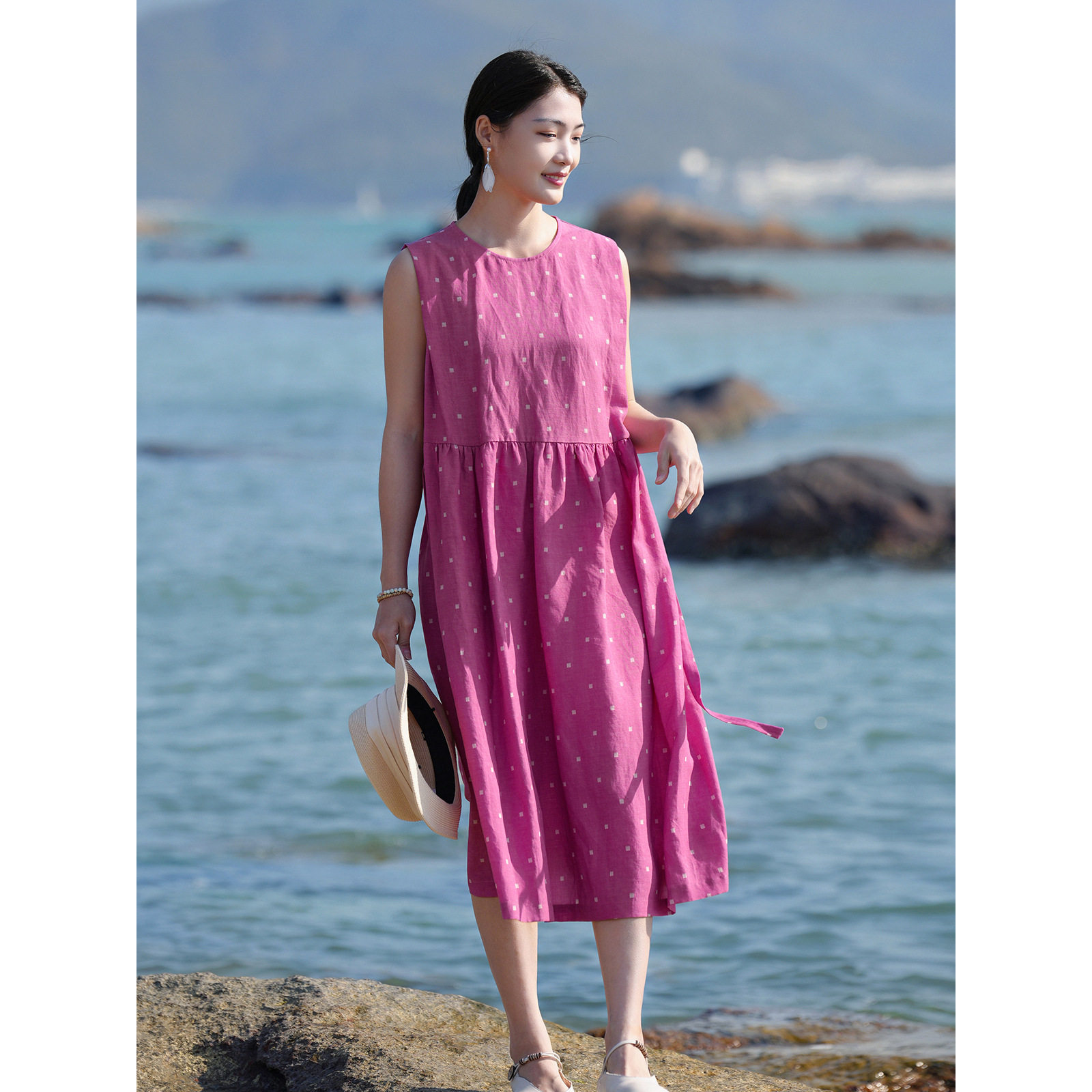 26春夏新品文艺旅行女装苎麻印花