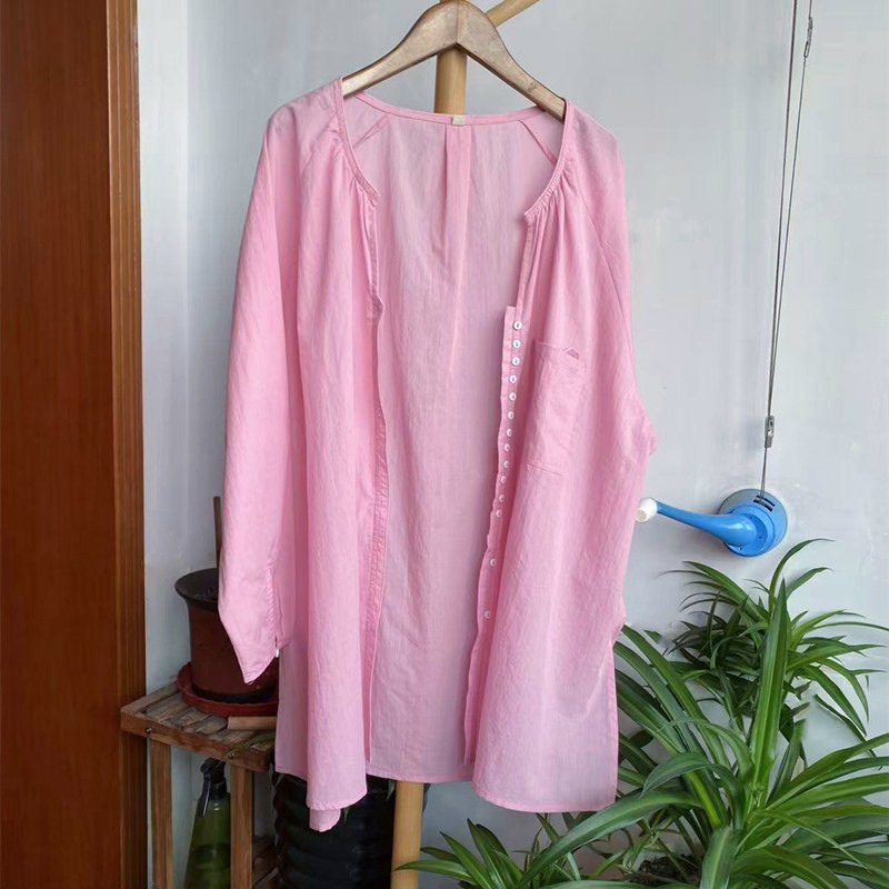 南韵 粉黛含春 夏季法式开衫防晒衫衬衫大码女装轻薄透气文艺纯棉
