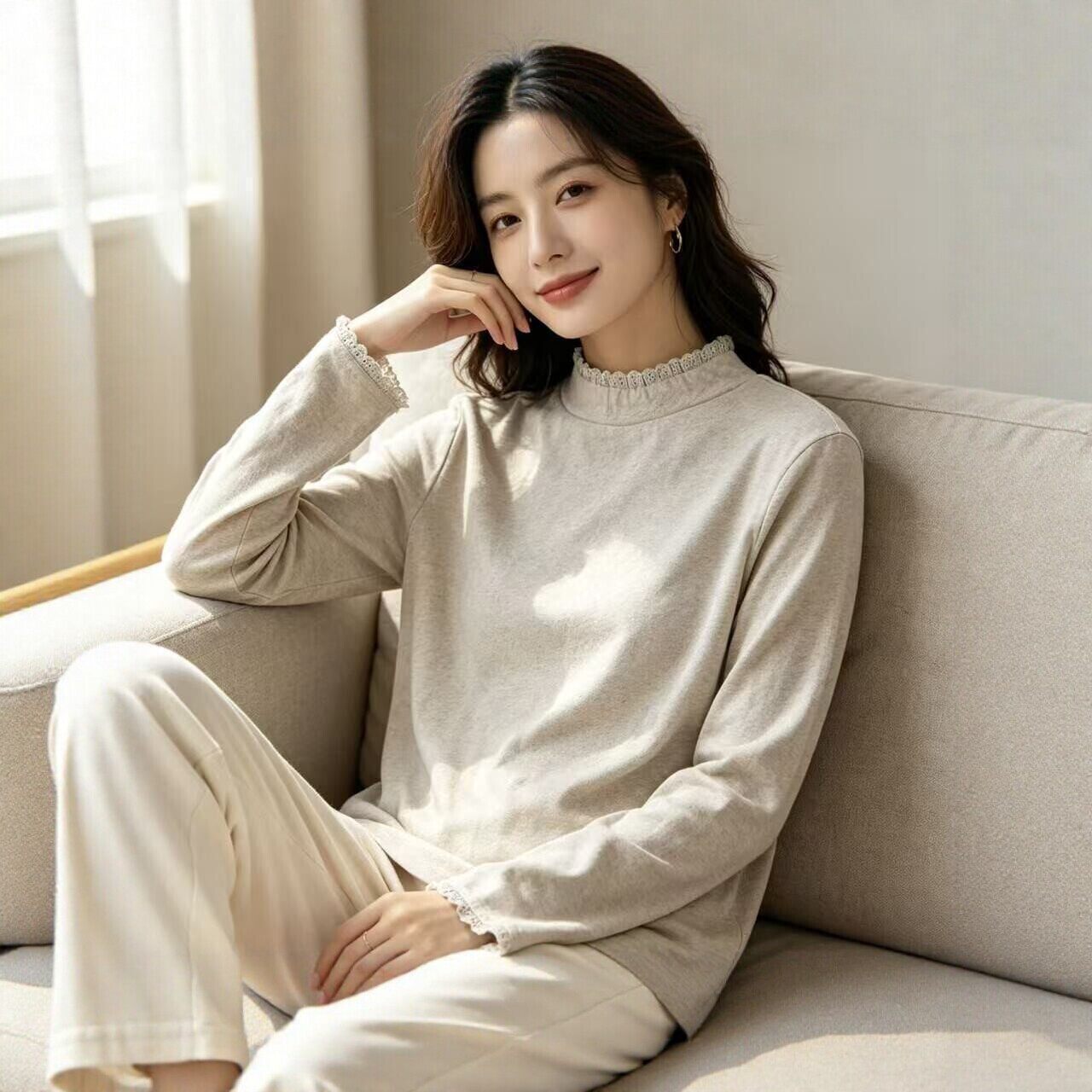 麻复古风汉麻打底衫女保暖上装
