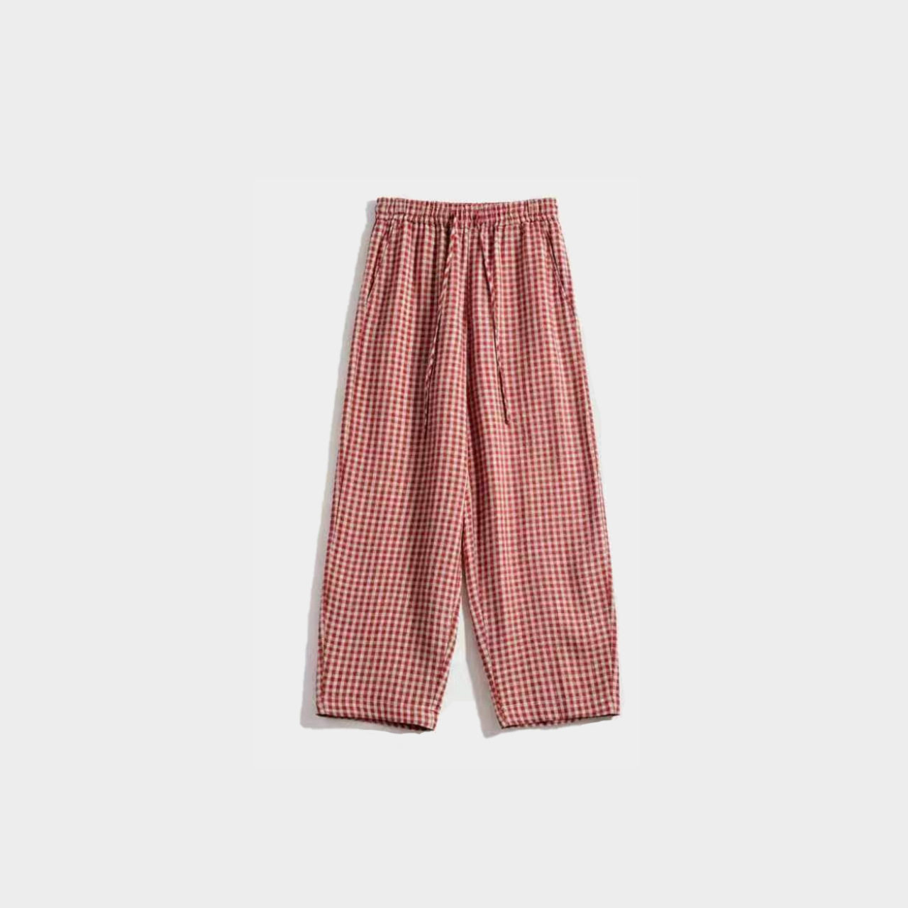 中腰夏季新款女双色色织休闲裤