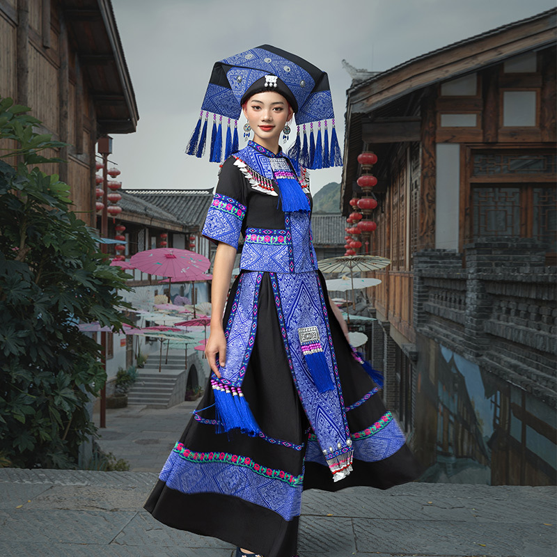 壮族服装女广西三月三盛装少数民族服饰传统壮锦日常成人长裙套装