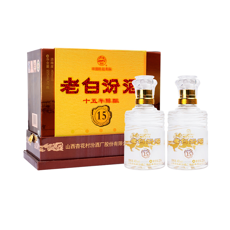 【2010年】山西杏花村汾酒45度15老白汾酒225ml*2瓶盒装国产白酒