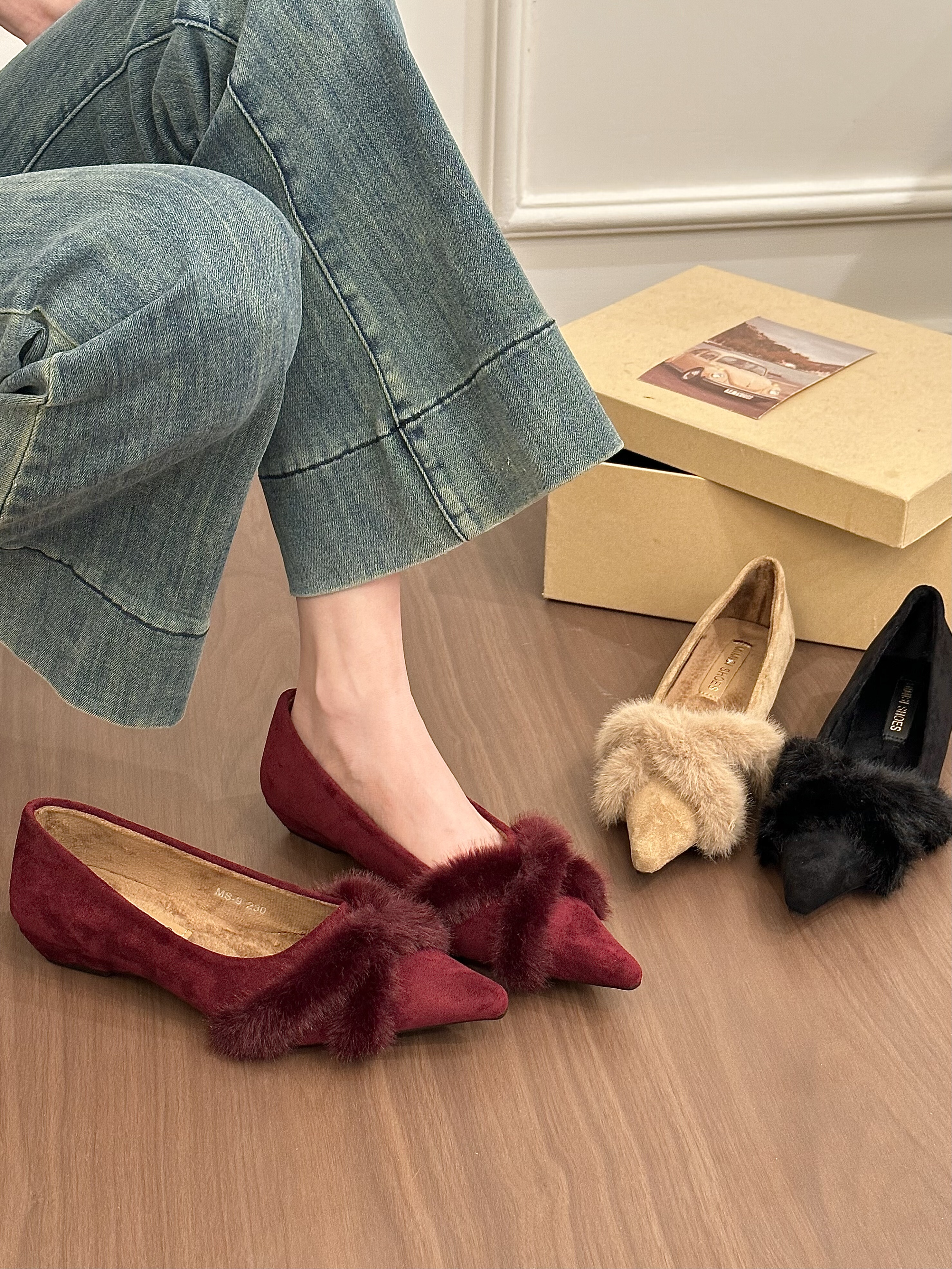 titing韩系杏欧尼！复古绒面交叉毛毛猫跟单鞋女冬加绒细跟高跟鞋,女鞋,浅口单鞋,淘宝优惠券,粉丝福利购,淘宝优惠卷