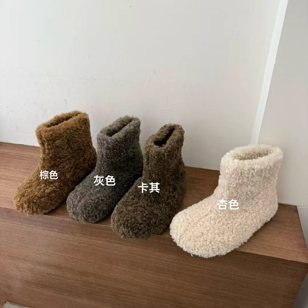 titing小熊冬日！时髦圆头卷毛雪地靴女冬韩版加绒内增高毛毛短靴