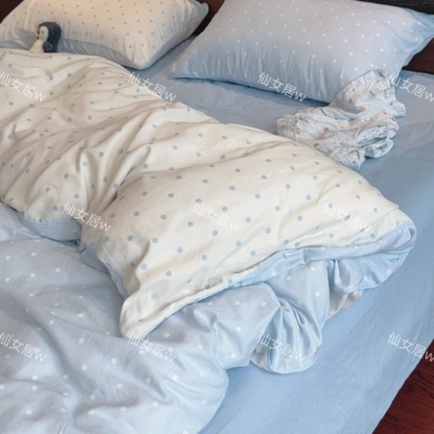 清新母婴全棉双层纱四件套嵌条边a类纯棉柔软透气学生宿舍三件套