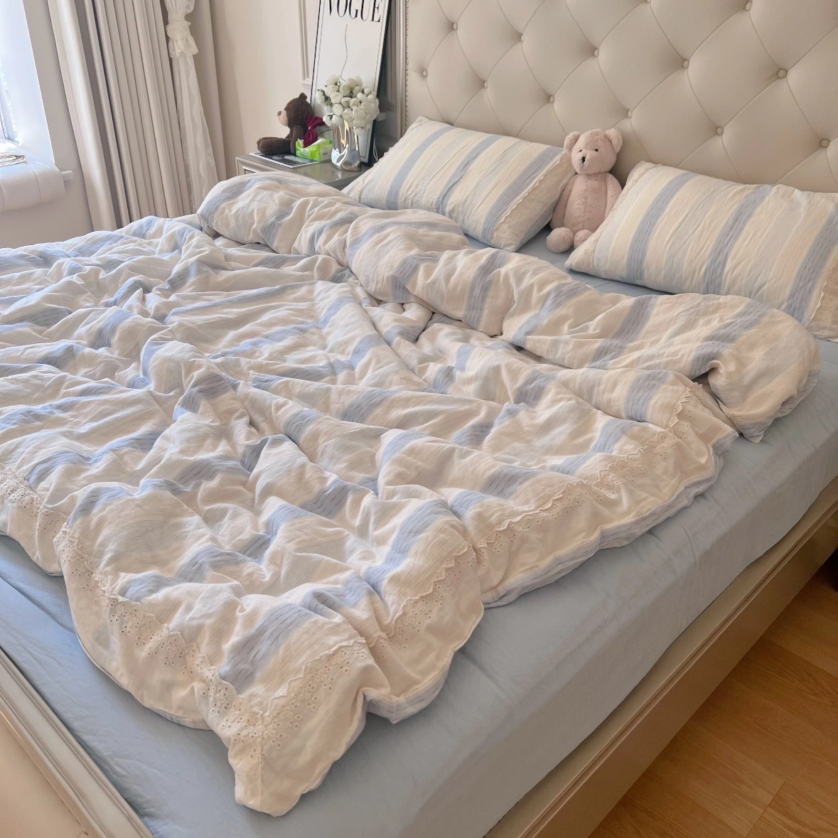 抖音爆款A类母婴双层纱纯棉四件套蕾丝款亲肤纱布三件套床上用品