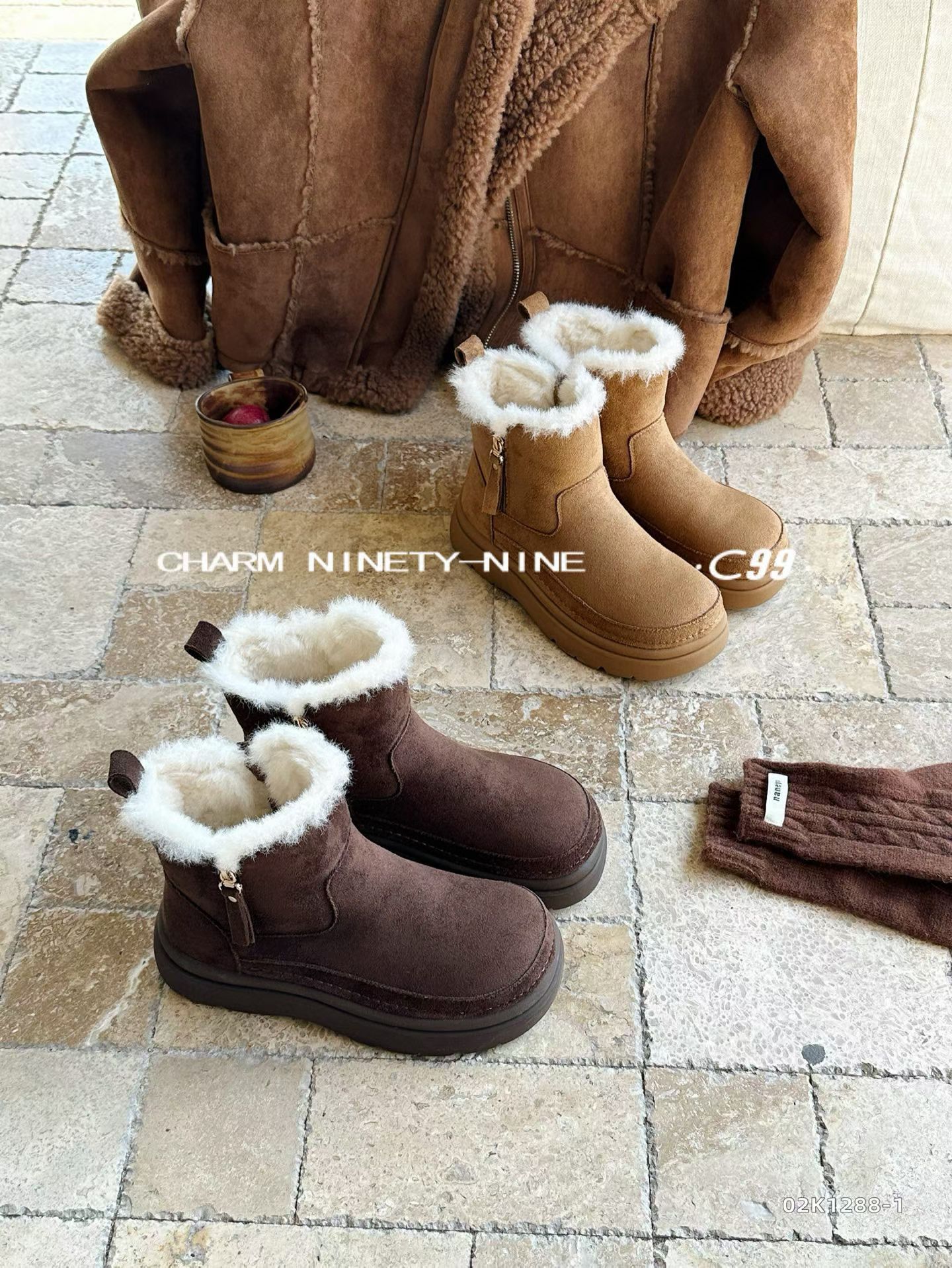 真皮版保暖短靴女2025冬款时尚雪地靴双拉链厚底舒适棉鞋c99