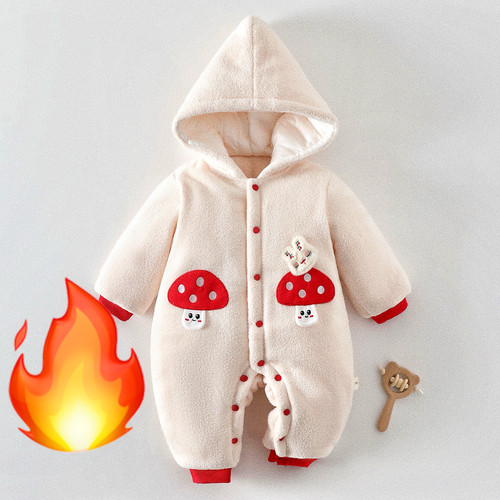 400克加棉加厚羊羔毛零下穿婴儿连体衣连帽宝宝棉服新生儿外出服