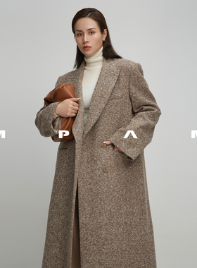 MPAM秋冬韩系简约长款大衣羊毛外套2025新品正肩颗粒感毛呢外套女