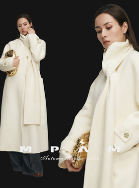 MPAM围巾款双面呢羊毛大衣2025秋冬新款