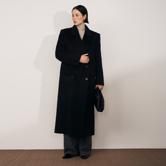 MPAM冬季新品羊毛大衣女长款韩系高级感简约黑色百搭毛呢外套