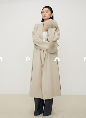 【花花推荐】MPAM袖口可拆卸狐狸毛羊毛大衣