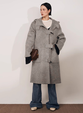 【双11暖冬服饰节】MPAM秋冬牛角扣大衣女中长款连帽韩系毛呢外套