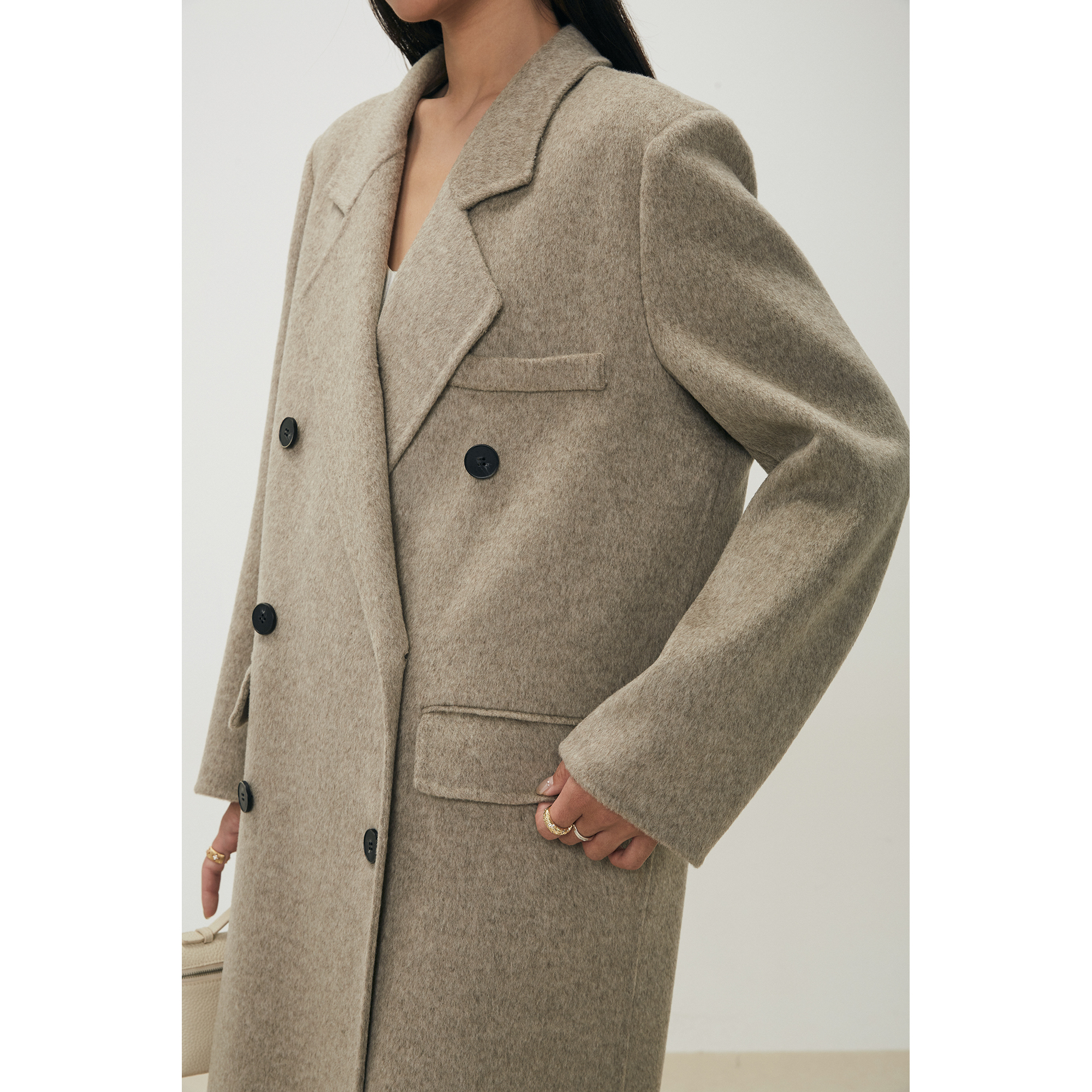 【蜜蜂欢乐社】MPAM冬季羊绒羊毛大衣女长款韩系简约毛呢外套女