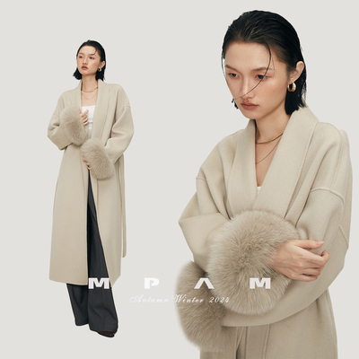 【林依轮直播间】MPAM袖口可拆卸狐狸毛绵羊毛双面呢大衣女外套
