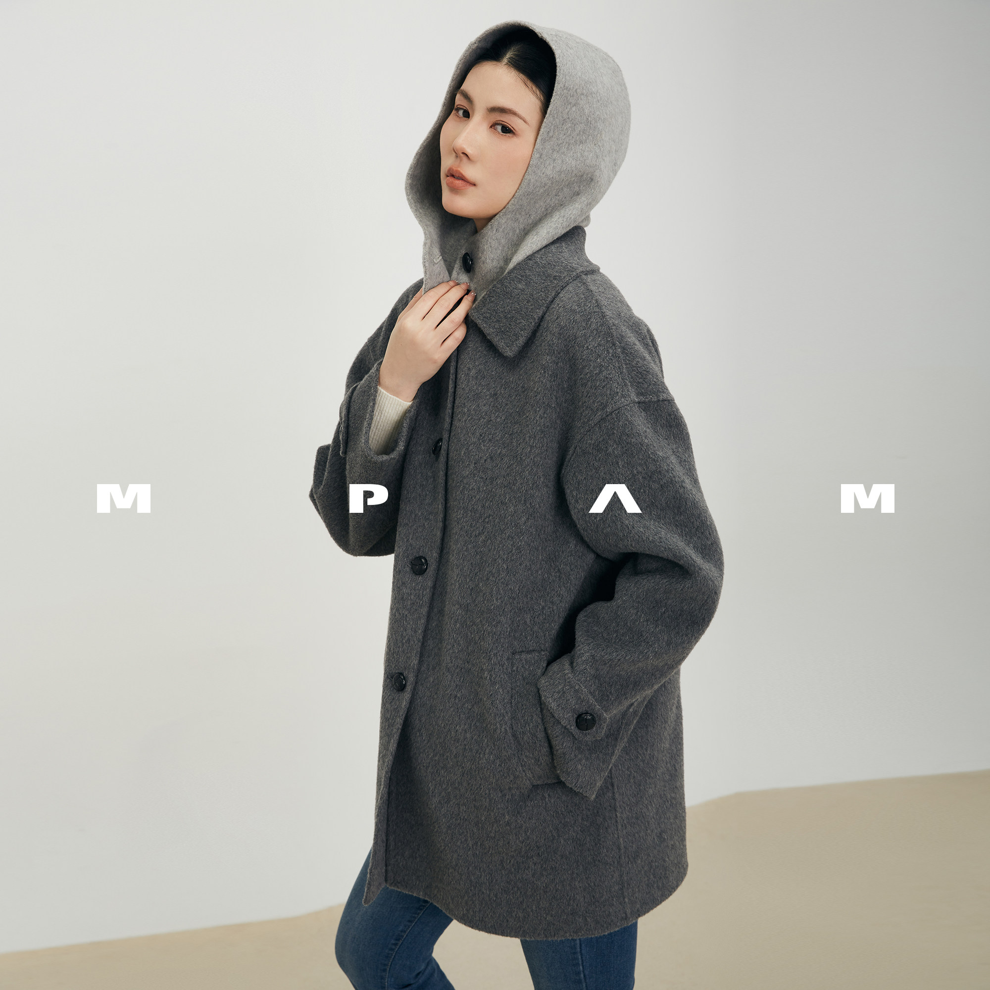 【MPAM】2026年新款秋冬山羊绒双面羊毛大衣中长款连帽外套969店