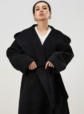 MPAM2025羊绒大衣女秋冬新款双面长款连帽宽松100羊毛呢风衣外套