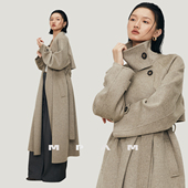 MPAM绵羊毛羊绒双面呢大衣时尚 气质立领羊毛外套女
