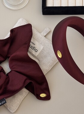 韩国新款洋气红色缎面方巾大肠发圈复古简约气质发箍慵懒风高颅顶