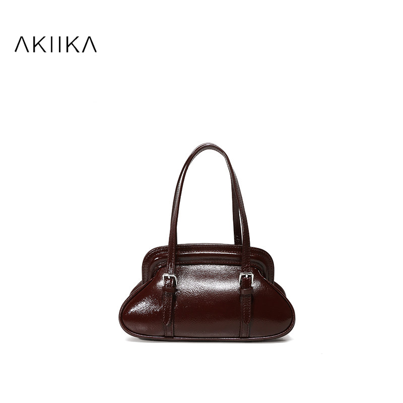 AKIIKA 牛皮Small Classic Boston 小号单肩女包复古手提波士顿包