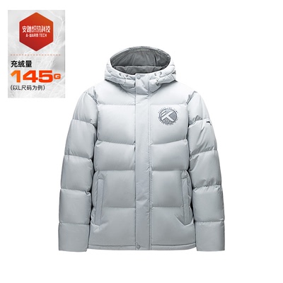 安踏速暖羽绒KT连帽羽绒服男2024冬季短款鸭绒保暖外套152441911N