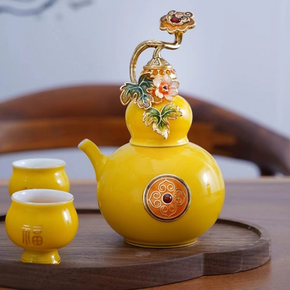 罗比罗丹珐琅彩福禄如意景德镇高温陶瓷葫芦酒具结婚礼品收藏家用