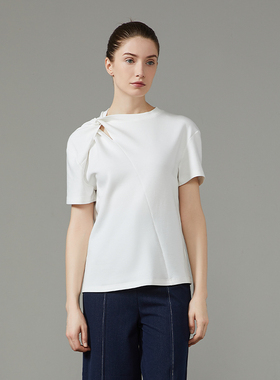 奥地利兰精重磅天丝莫代尔不对称打结优雅女王飞檐袖T恤