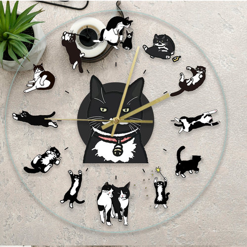 宠物猫透明亚克力挂钟来图定制