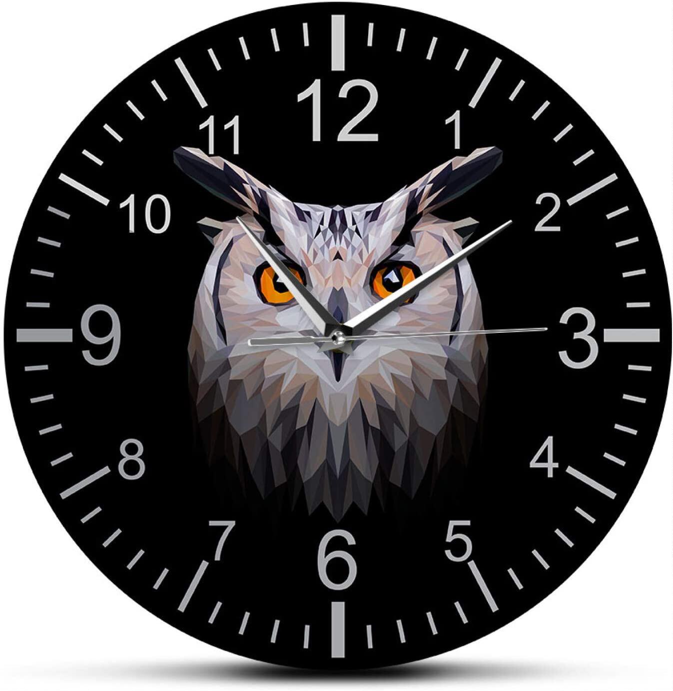 纳维亚风格猫头鹰灰色挂钟现代时尚无滴答时钟创意礼物表盘diy