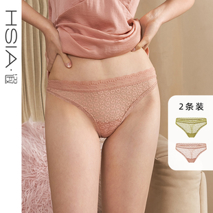 HSIA遐 性感内裤女夏斑纹蕾丝花边条无痕丁字裤纯棉裆底两条装T裤