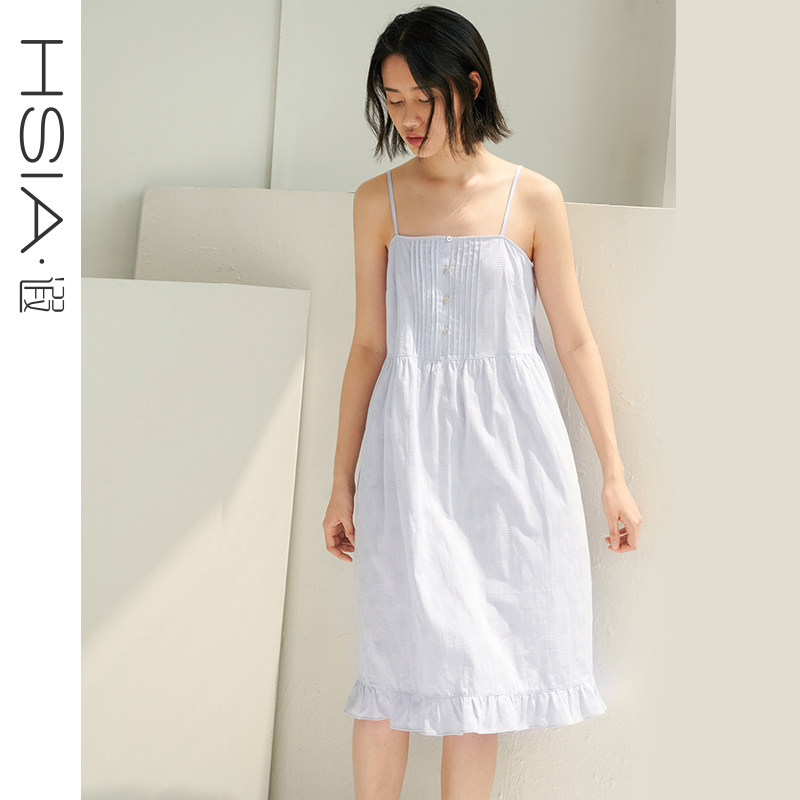 HSIA遐睡裙女夏可外穿性感吊带裙露肩全棉透气减龄宽松家居中裙