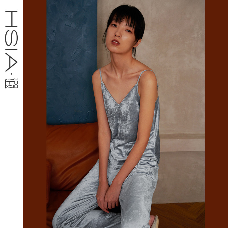 HSIA遐 吊带睡衣套装女高品质天鹅绒性感V领时尚可外穿春秋家居服