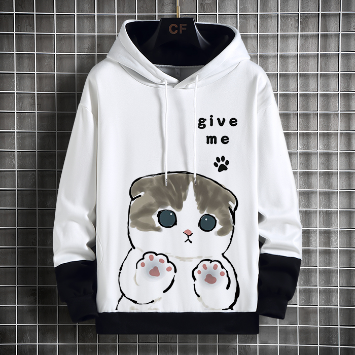 卡通猫咪加绒连帽卫衣