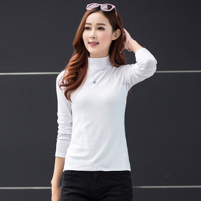 秋冬长袖半高领打底衫修身大码女