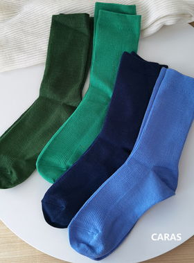 caras韩国进口美丽奴羊毛袜子女冬季保暖加绒长款堆堆袜绿色中筒