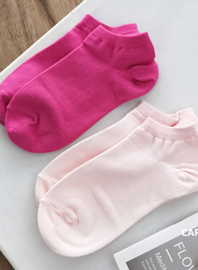 caras韩国进口玫红色袜子女ins潮低帮棉袜高弹春夏季粉色洋气短袜