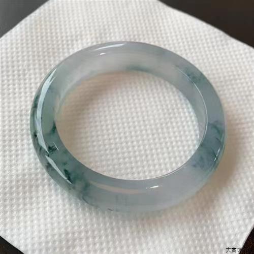 高冰飘花玉手镯飘蓝花翡翠手镯玉镯女冰种玻璃种翡翠处理手镯