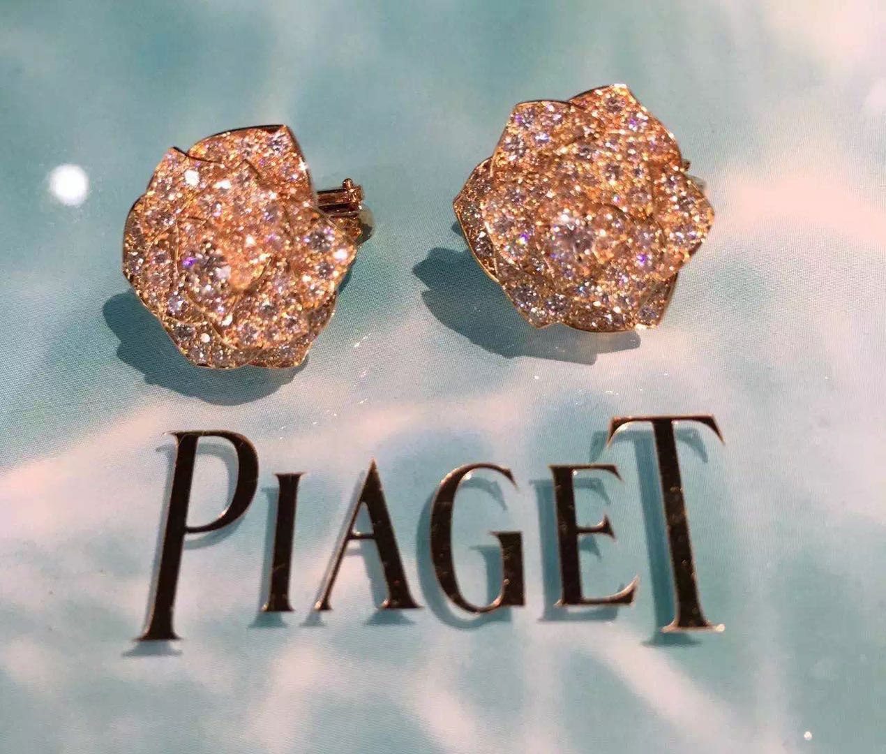 【ELYSEES】PIAGET伯爵 PIAGET ROSE 立体玫瑰花 玫瑰金满钻耳环 珠宝/钻石/翡翠/黄金 耳饰 原图主图