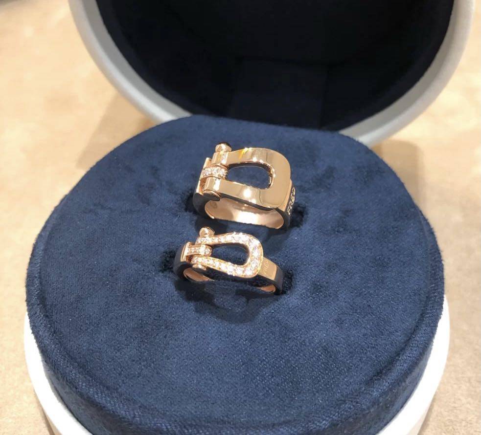 【elysees】fred斐登 force10 大号玫瑰金半钻马蹄扣 戒指 4b0357