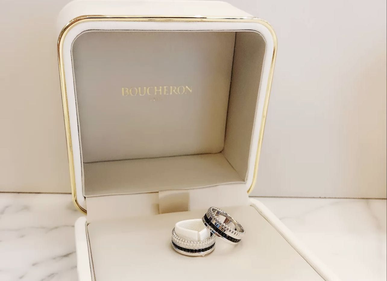 【elysees】boucheron宝诗龙quatre黑色白金4圈无钻戒指jrg01790