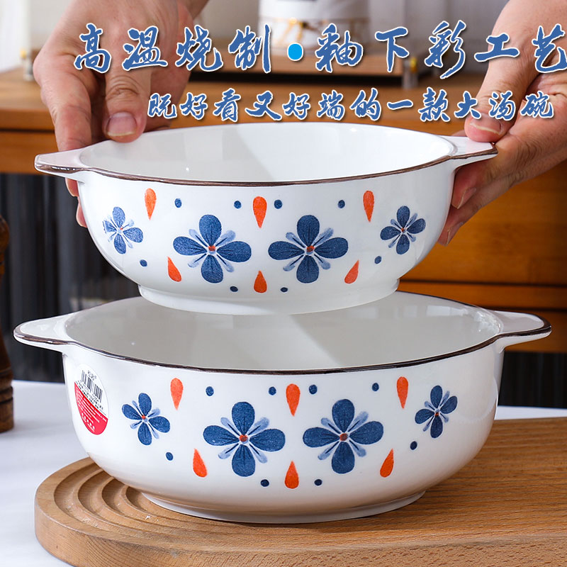 双耳汤碗大号家用2024新款陶瓷餐具10英寸大碗泡面螺蛳粉碗盛汤盆