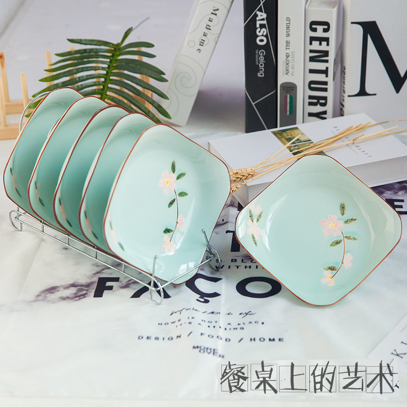 陶瓷盘子创意方盘家用菜盘6只套装8英寸圆形饭盘可微波炉菜盘餐具,餐饮具,盘,淘宝优惠券,粉丝福利购,淘宝优惠卷