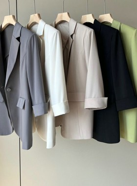 柜上4000+TH高级垂感七分袖上衣一粒扣平驳领薄款西装外套女夏